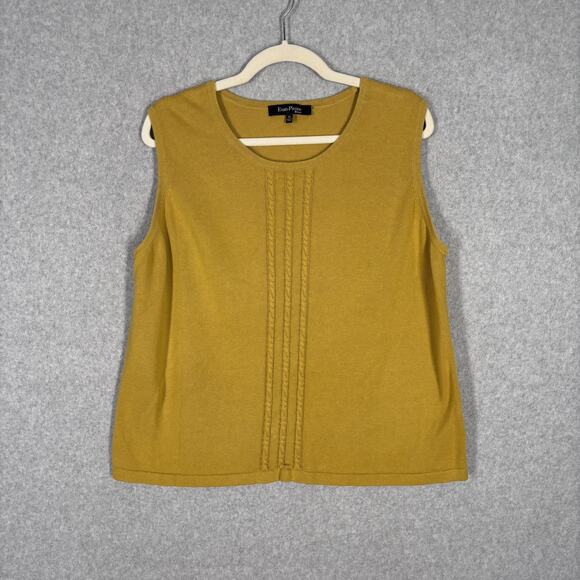 Evan Picone Sweater Vest 2X Mustard Cable Knit Quiet Twee Career Cotton Thin - Picture 1 of 9